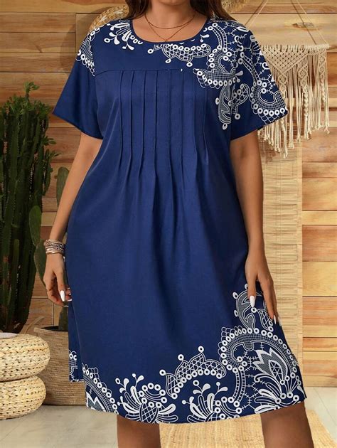 EMERY ROSE Robe imprimée bleue à manches courtes pour femme grande ...