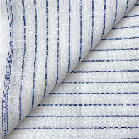 Pure White & Blue Thick Stripes Premium 60 Lea Pure Linen Fabric (Widt ...