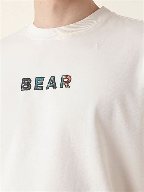 Shop Cream Oversized T-Shirt with “BEAR” Front Text and Artistic Animal ...