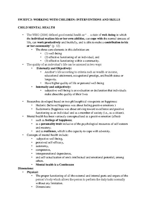 Children intervention and skills combined - SW3EFC3: WORKING WITH ...