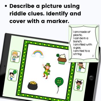 St. Patrick's Day Nouns Vocabulary Riddles FREE Speech Therapy Activity