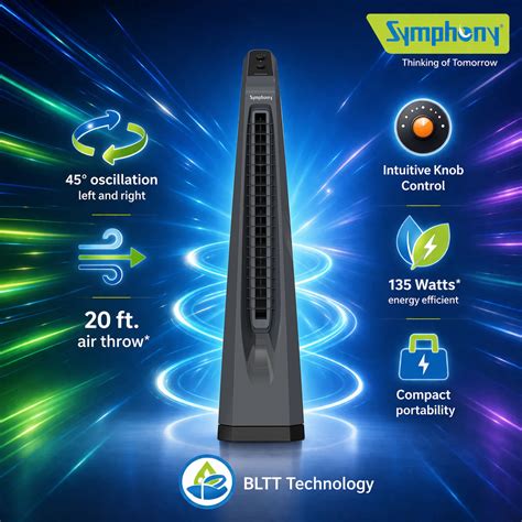 Symphony Surround Sr. Bladeless Tower Fan for Room | 90 Degree Swivel