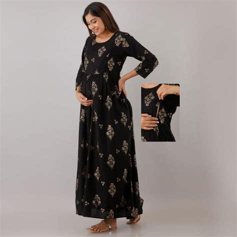 Mialo - Black Maternity Kurta With Feeding Zip