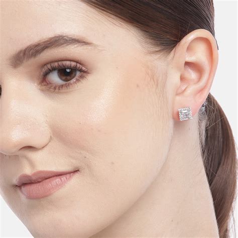 CZ Studded Rhodium Plated 925 Sterling Silver Studs - Valentine's Gift ...