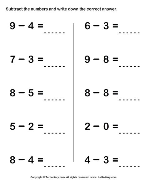 Differences within 10 Worksheet 的图像结果