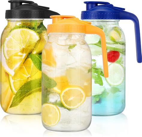 Amazon.com: 3 Pack 64 oz Wide Mouth Mason Jar Pitchers with Airtight ...