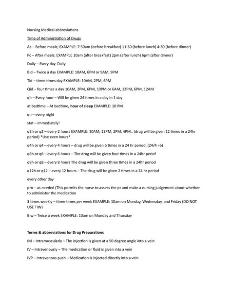 Medical abbreviations - Nursing Medical abbreviations Time of Administration of Drugs Ac ...