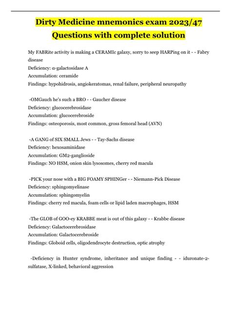 Dirty Medicine mnemonics exam 2023/47 Questions with complete solution ...