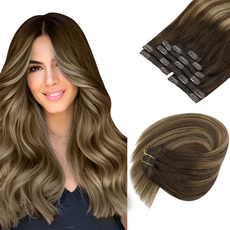 Amazon.com: Ve Sunny Clip in Hair Extensions Human Hair Dark Brown ...