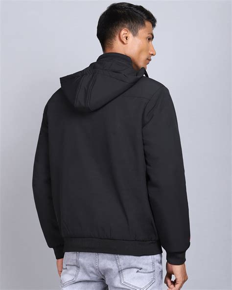 Buy Cool Solid Hooded Black Jacket Men at Great Price