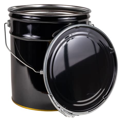 ATERET 5 Gallon Black Metal Bucket & Lever Lock Pail Lid | Plank Supply