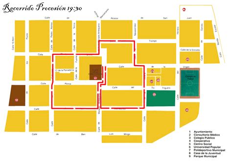 Mapa con el itinerario Procesión Sagrado de 24/6/2022 a las 19:30