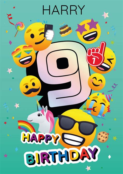 Emoji 9th Birthday Card in 2024 | Birthday cards, Happy birthday ...