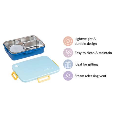 Stainless Steel Lunch Box With 4 Compartments Blue 900ml Online ...