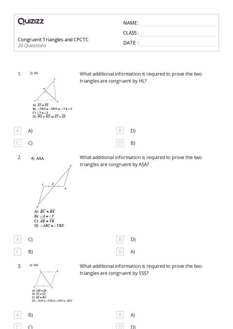50+ congruent triangles sss sas and asa worksheets for 12th Class on ...