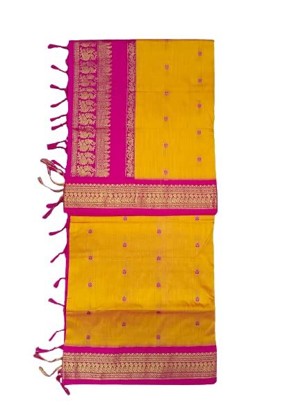 Women's Gadwal Cotton Blend Saree With Blouse Piece (KKYS01_Yellow ...