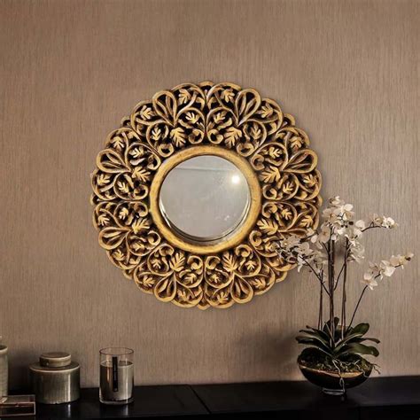 Carved Round Wood Mirror - INARA – INARA HOME DECOR