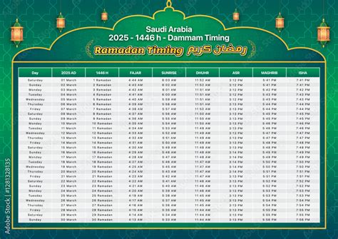 Ramadan Timing in Dammam 2025 Saudi Arabia, Islamic Calendar 2025 ...
