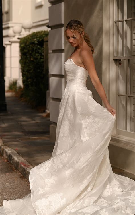 Luxe Floral-Print Off-the-Shoulder Ballgown Wedding Dress