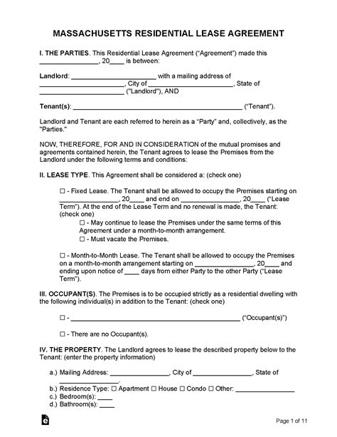 Free Massachusetts Lease Agreement Templates (6) | PDF | WORD | RTF