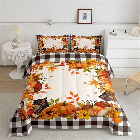 Amazon.com: Thanksgiving Comforter Set Fall Pumpkin Mushrooms Bedding ...