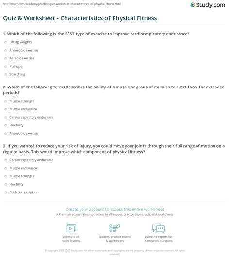 Quiz & Worksheet - Characteristics of Physical Fitness | Study.com