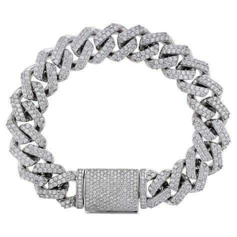 Men's Round Diamond Chain Link Bracelet in 14 Karat White Gold at ...