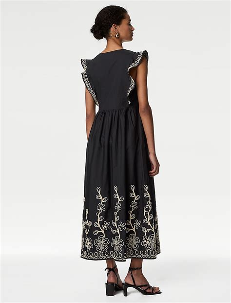 Buy Pure Cotton Embroidered V-Neck Midi Dress at Marks & Spencer