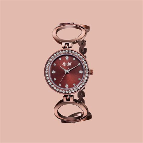 Ajanta Quartz Stainless Steel Watches Analog Studded Brown Band and ...