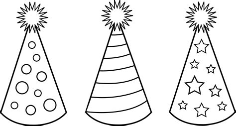 Childrens Party Hats For Coloring In - Free Clip Art