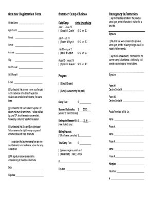 Fillable Online Summer Camp Choices Fax Email Print - pdfFiller