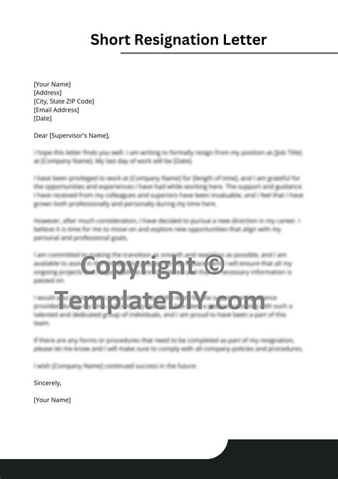 Short Resignation Letter Template | Instant Download