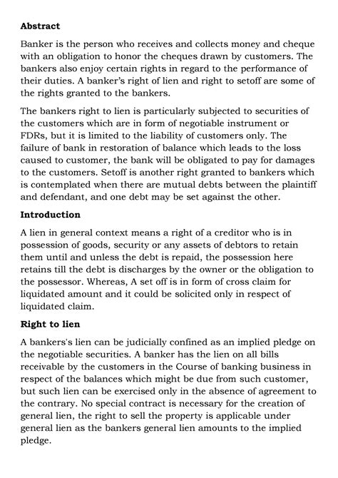 Righ to lien and setoff 4 - Abstract Banker is the person who receives ...