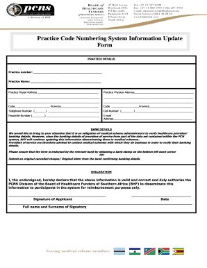 Practice Code Numbering System Information Update Form - Blank Fillable ...