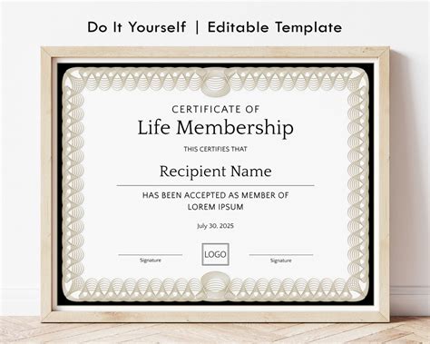 Life Membership Certificate Template, Editable Printable Elegant ...