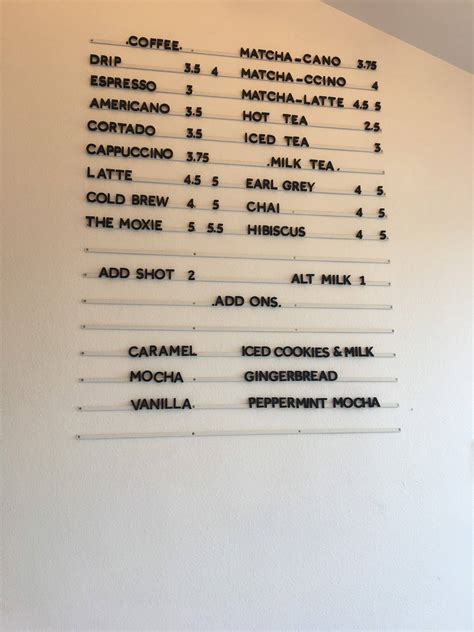 Carta del café MOXIE coffee & espresso, Metairie