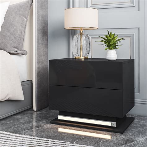 Buy Hommpa Modern Nightstands Adjustable 3 Color LED Lights, 2 Drawer ...