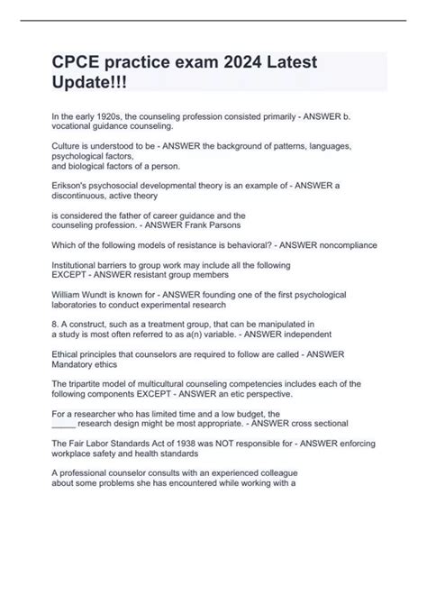 CPCE practice exam 2024 Latest Update!!! - CPCE - Stuvia UK