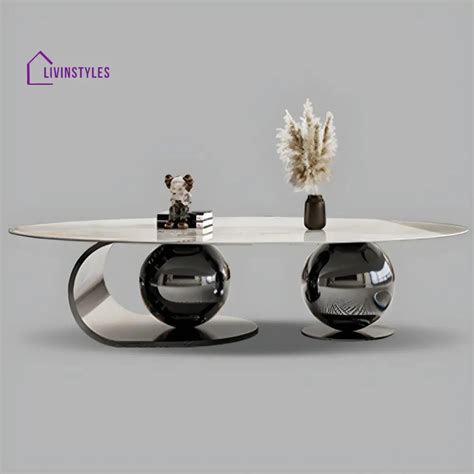 Vidhi Marble Top Stainless Steel 2 Bool Coffee Table and Side Table Se ...