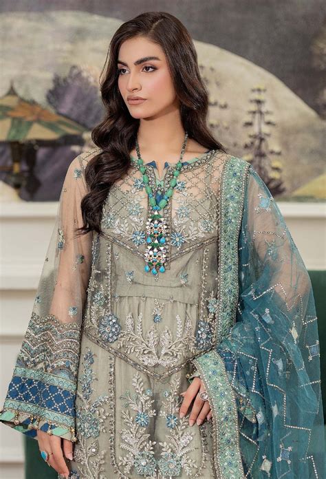 Adan's Libas Grey Hand Embroidered Organza Pakistani Suit D-1120 ...