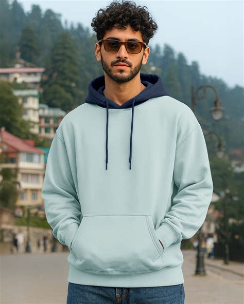 Buy Men's Green & Navy Blue Oversized Hoodies Online at Bewakoof
