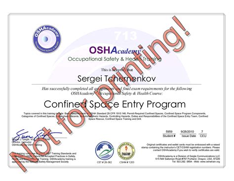 Confined Space Certificate Template