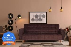 Seventh Heaven Lisbon 4 Seater Wooden Sofa cum Bed, Chenille Molfino ...