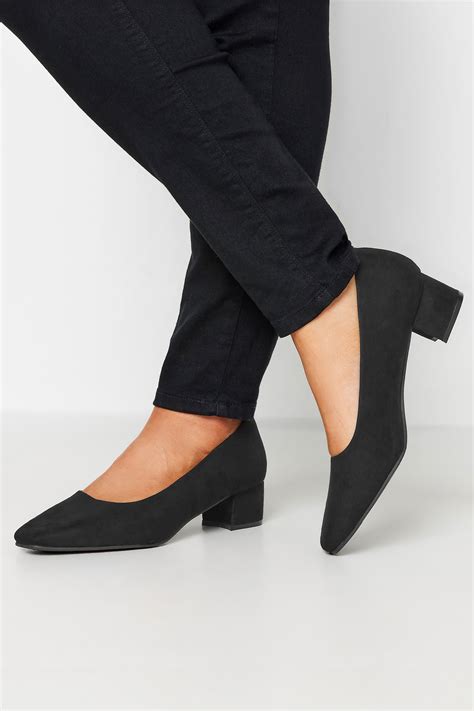 Black Faux Suede Block Heel Court Shoe In Extra Wide EEE Fit | Yours ...