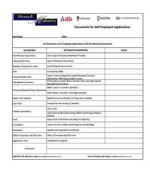 Fillable Online Documents for Self Employed Applications Fax Email ...