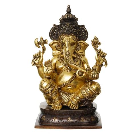 "Blessing Lord Ganesha With Mukhut": Yellow Orange Handicraft by Brass ...