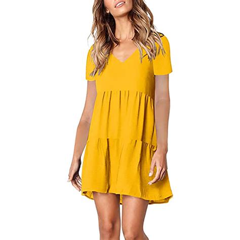 Floenr Womens Plus Size Maxi Dresses,Fashion Solid Color V-Neck Short ...