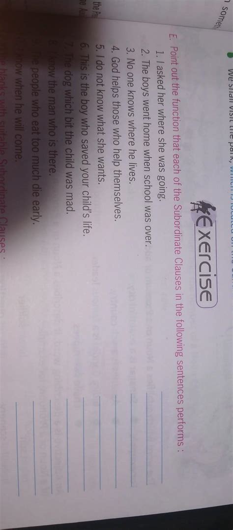 point out the following that each of the subordinate clauses in the ...