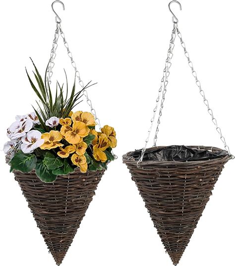 Amazon.com: Vaguelly 2Pcs 10.6in Cone Hanging Basket Planters Ratten ...
