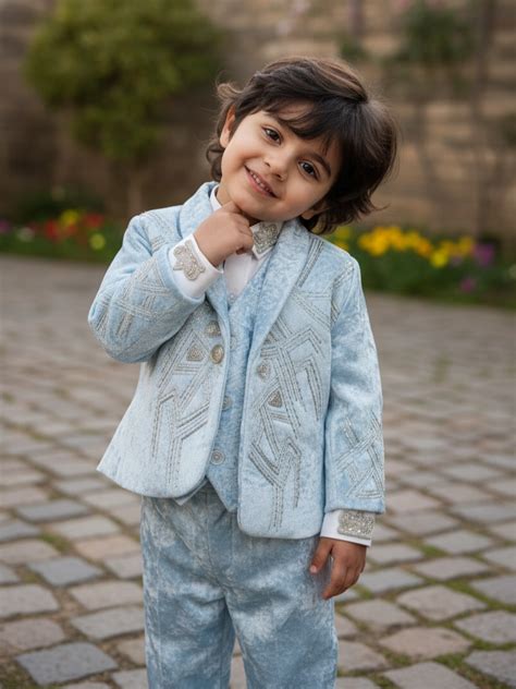 Boys Birthdays Dresses Online | Birthday Velvet Suit in Sky Blue